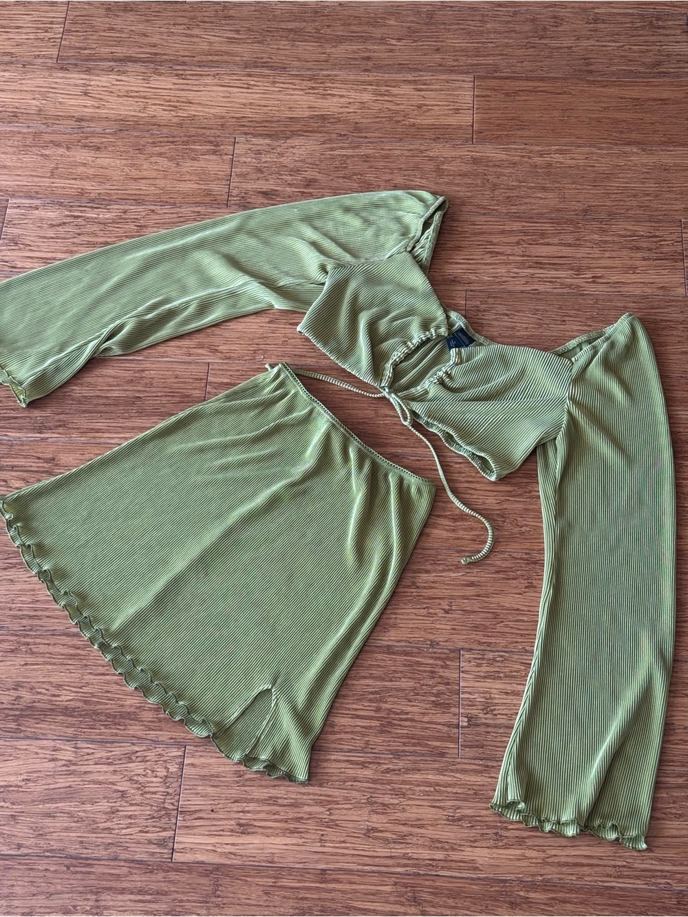 Green Ribbed Mini Skirt/Crop Set